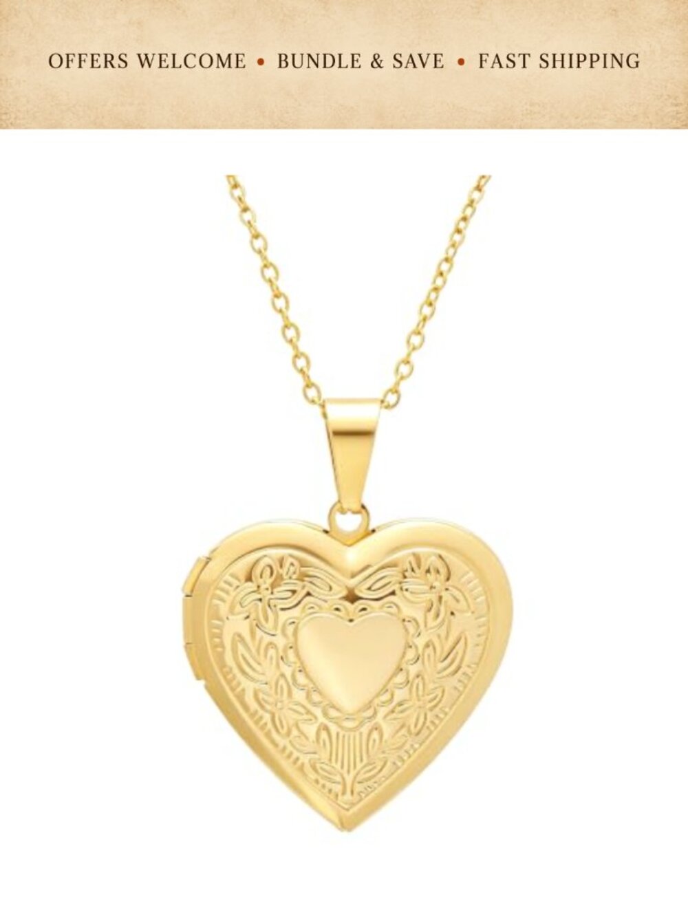 Stainless Steel Heart Locket Necklace Royal Flowers Engraved Pendant